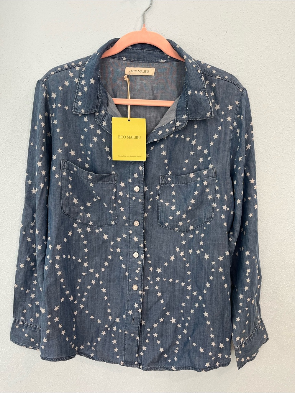 Malibu Star-Print Chambray Button-Down Shirt in Blue and White